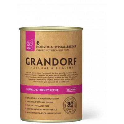 Alimentation humide Buffle et Dinde GRANDORF pour chien