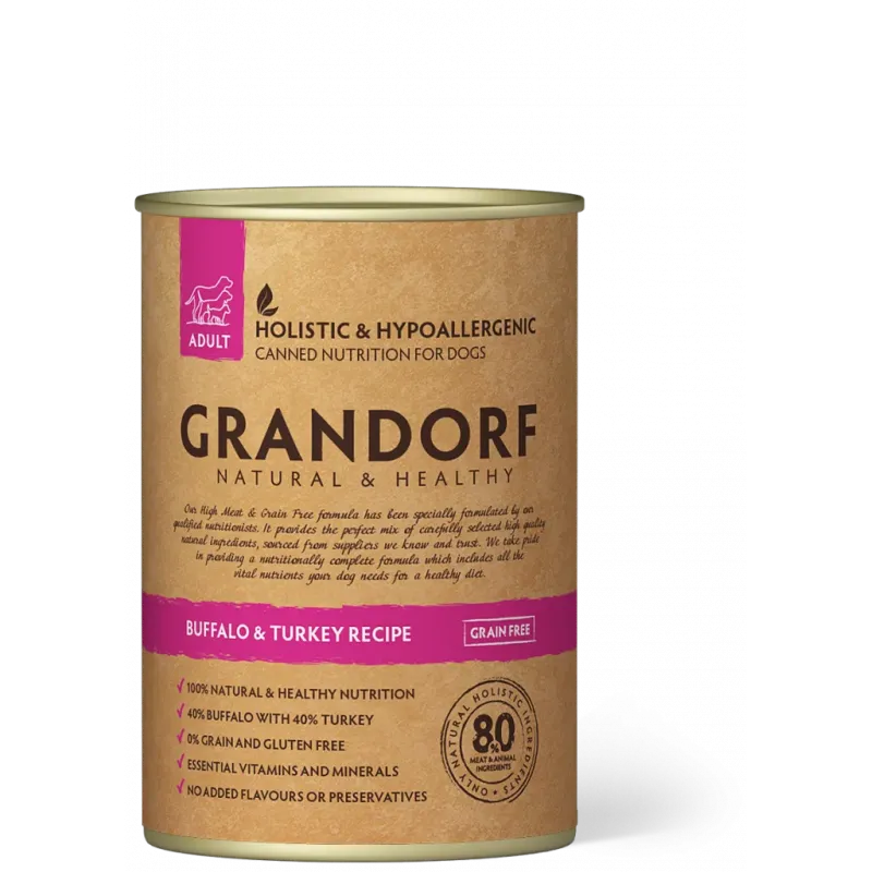 Alimentation humide Buffle et Dinde GRANDORF pour chien