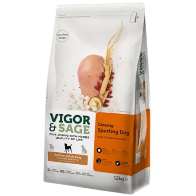 Vigor & Sage GINSENG SPORTING DOG – CHIEN ADULTE SPORTIF ET ACTIF 12 Kg