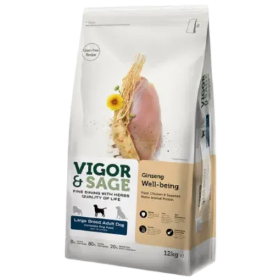 Vigor&Sage GINSENG WELL-BEING – Nourriture pour chien adulte grande race 12 Kg