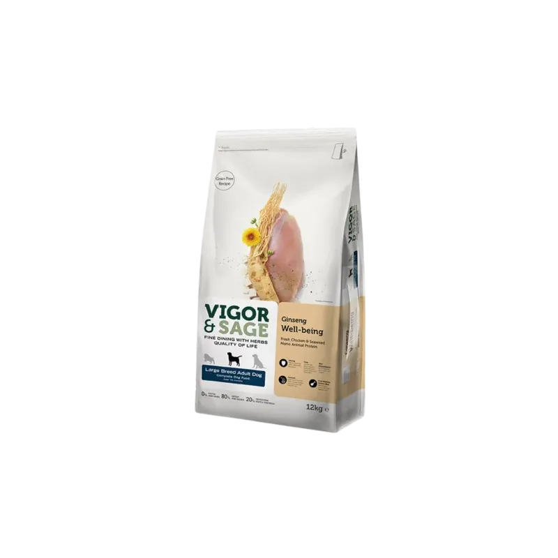 Vigor&Sage GINSENG WELL-BEING – Nourriture pour chien adulte grande race 12 Kg