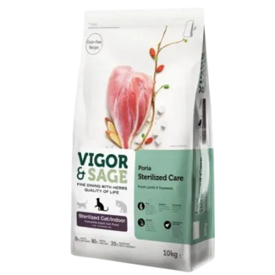 Vigor & Sage Poria Sterilised Care – Pour chat stérilisé d’intérieur 10Kg