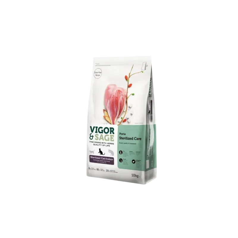 Vigor & Sage Poria Sterilised Care – Pour chat stérilisé d’intérieur 10Kg