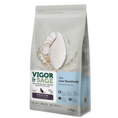 Vigor & Sage White Fish&Yam Low Sensitivity - Nourriture complète pour chats adultes 10kg