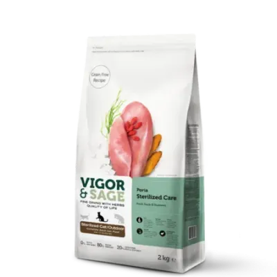 Vigor & Sage Poria Sterilised Care– Nourriture pour chat adulte d’extérieur 2Kg