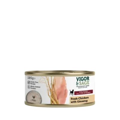 Vigor & Sage PÂTEE  pour chien GINSENG FRESH CHICKEN  185g